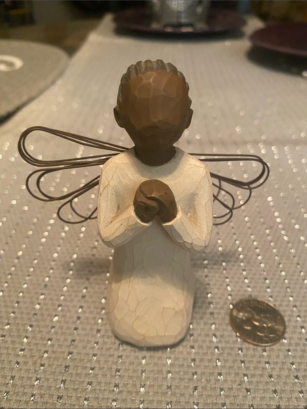 Willow Tree Praying Angel Figurine in Cream and Brown